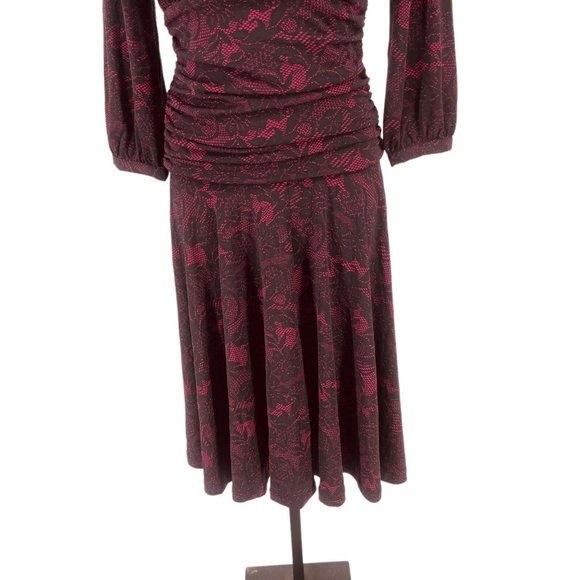 NWT Shape FX Dress S Pink Black Lace Ruched Fit Flare 3/4 Sleeve Built in Girdle - Picture 12 of 12